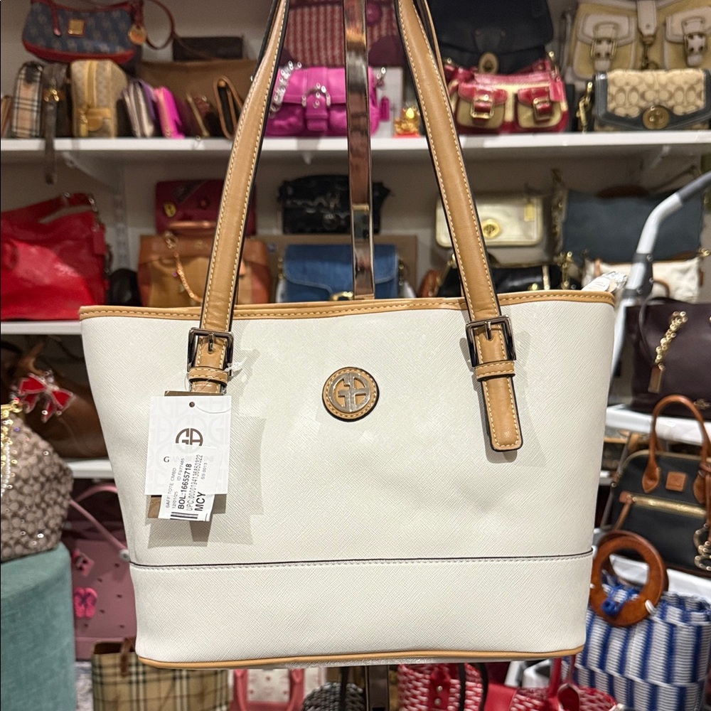 Giani Bernini White and Tan Tote Bag/New